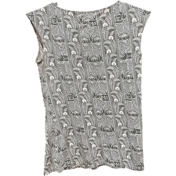 TapeMeasure Womens Top Size L Green Paisley All Over Print Beaded Boho STAIN - Picture 2 of 8